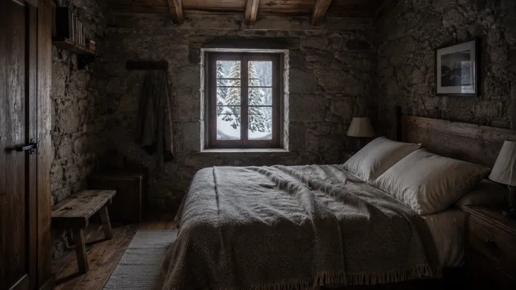 Atmosfera intima e silenziosa in una stanza del rifugio in Abruzzo